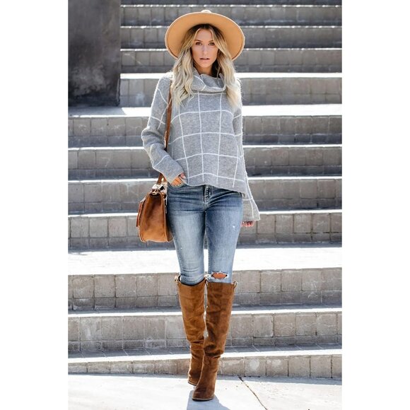 🆕 Women Grey Casual Long Sleeve Sweatshirt Turtleneck Sweaters Fit Jumper Tops - Picture 3 of 6